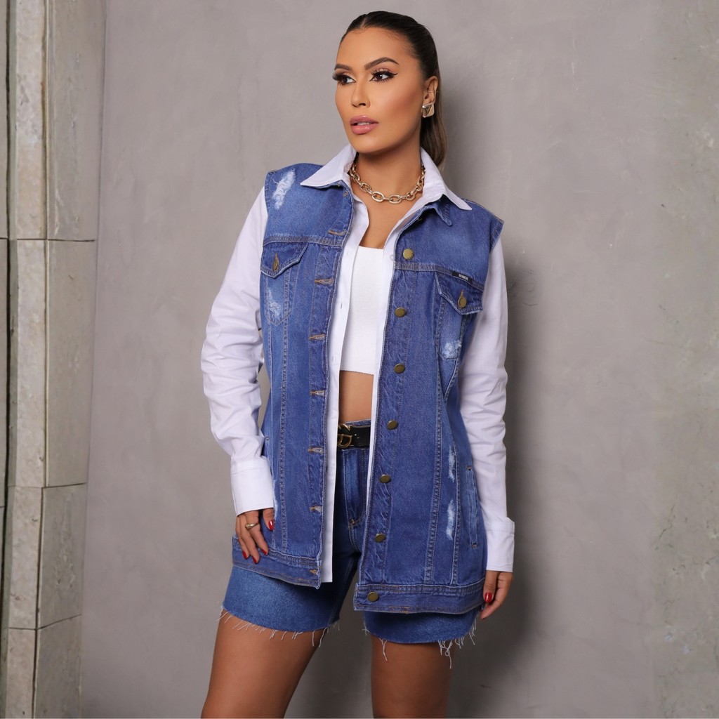 Colete Jeans Maxi Feminina Revanche Cordova