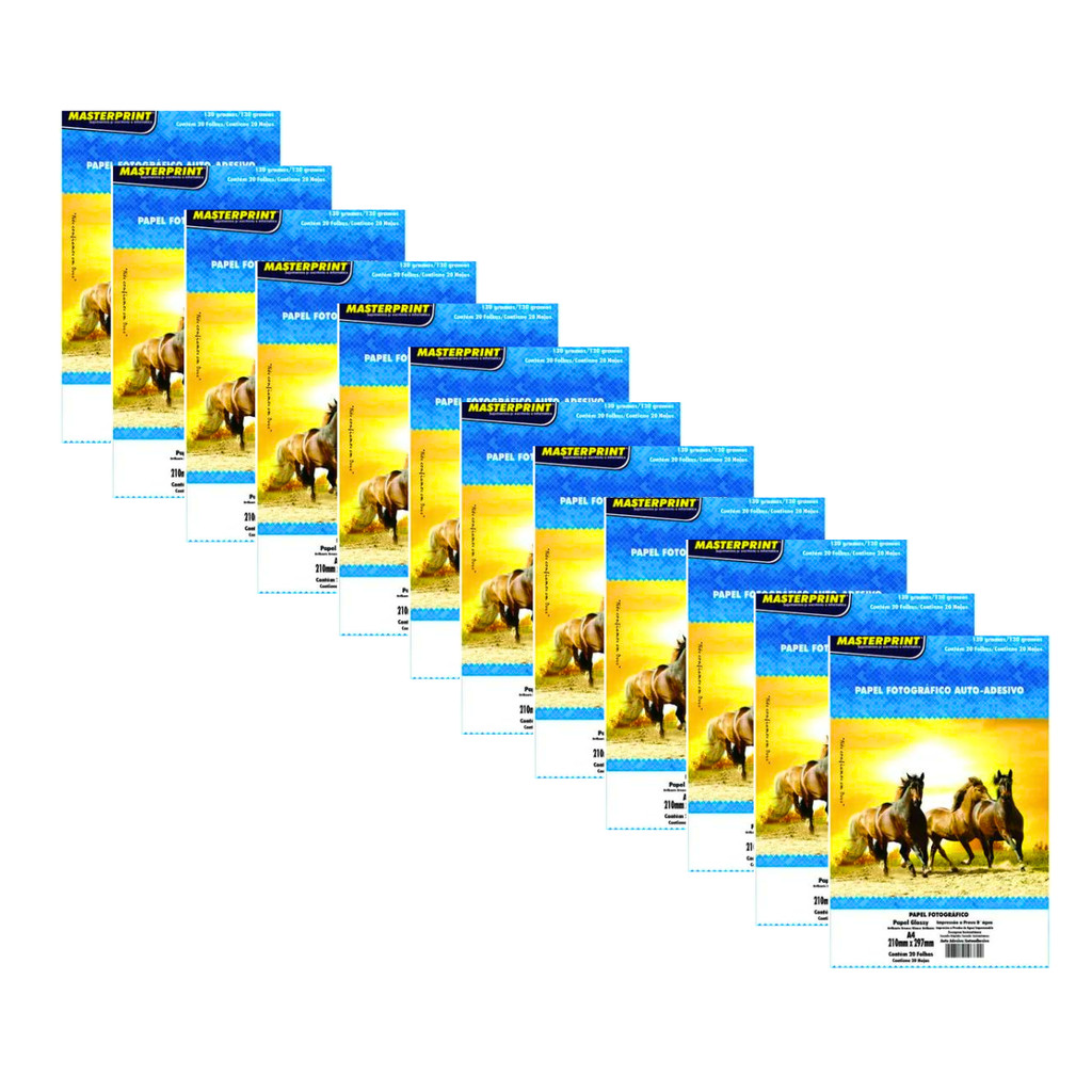 Kits Papel Fotográfico 130g Adesivo Glossy (Brilhante) A4 - MASTERPRINT