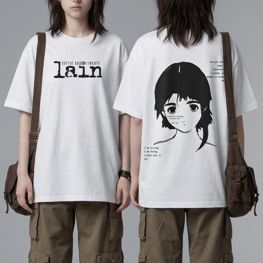 [Camiseta Premium em Algodão Puro]BOW Oversize Serial Experiments Lain Anime Estética Underground Em