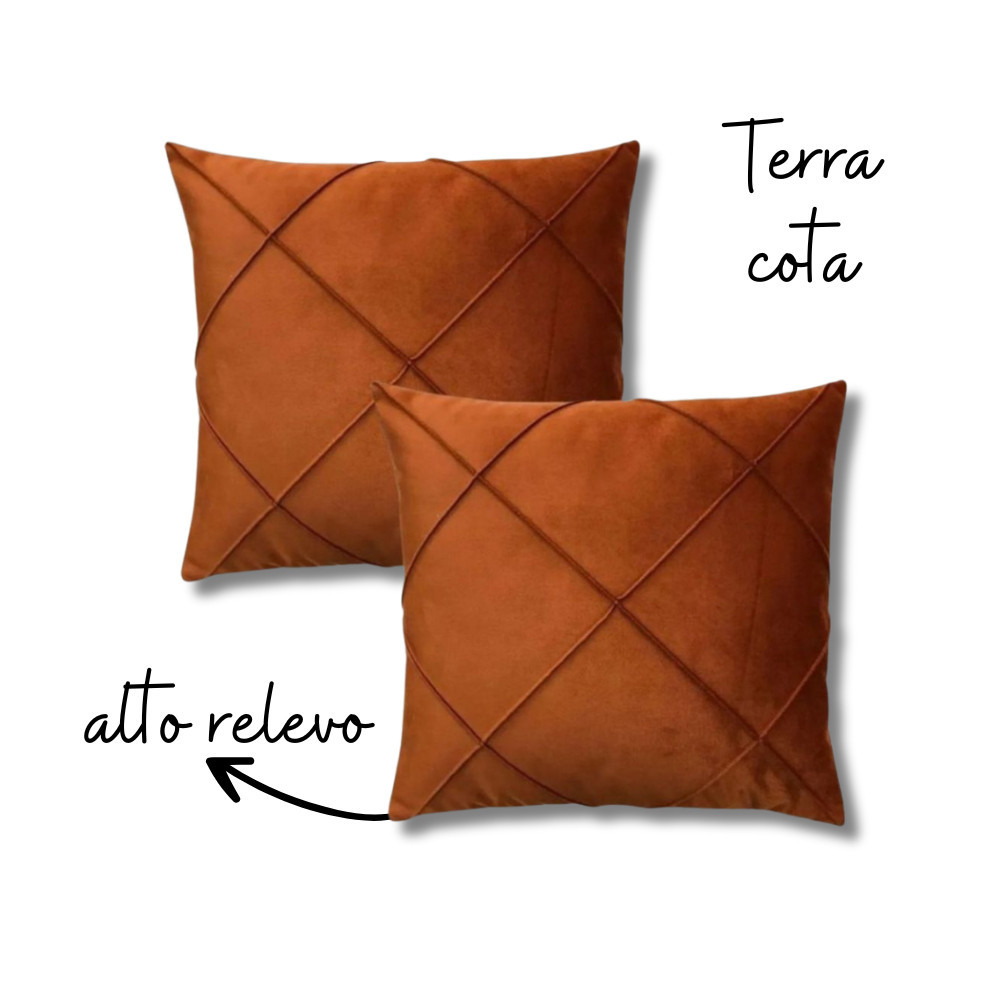 kit 2 capas de almofada luxo para sala e quarto drapeada suede desenho losango em Oferta na Shopee