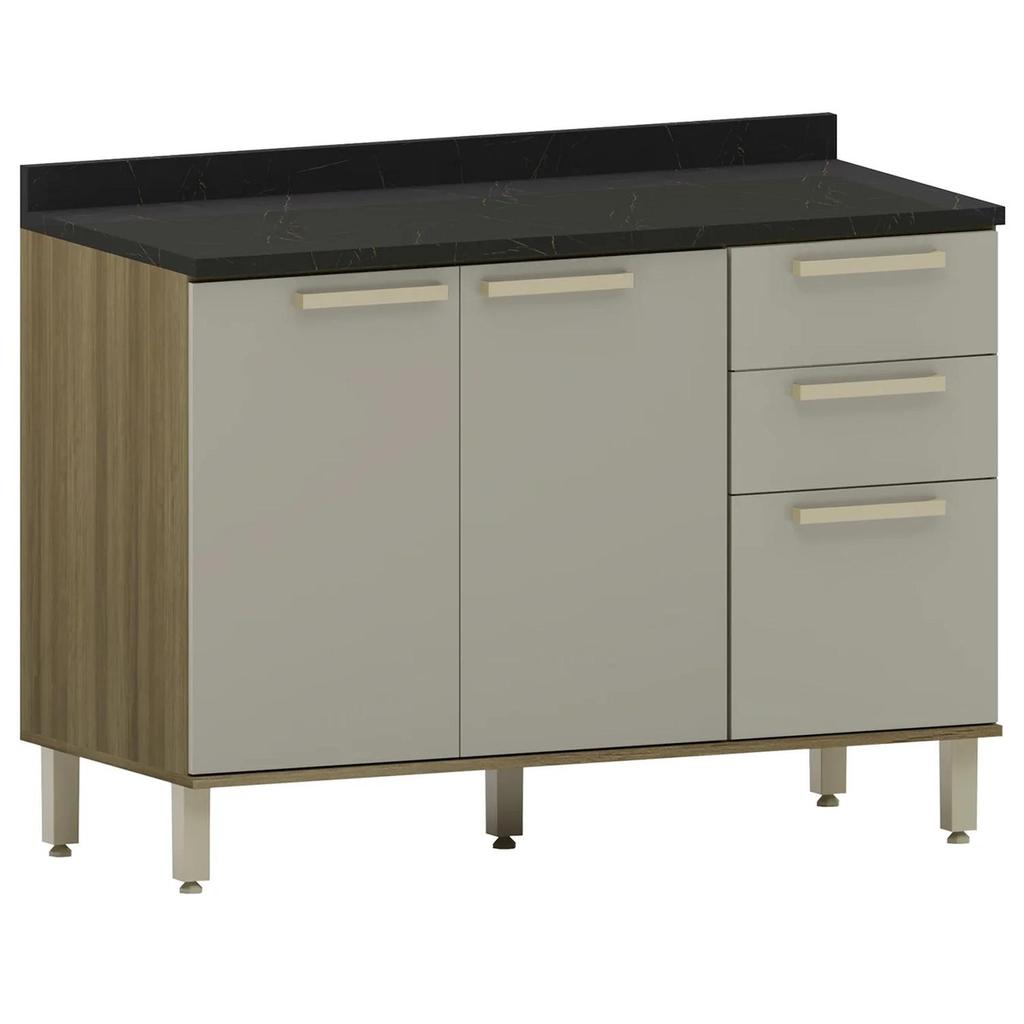 Balcão de Cozinha com Tampo 120cm Nádia Mocca/Avelã L01 - Mpozenato