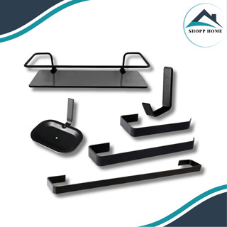 Kit 5 Peças Para Banheiro Luxo Preto: Quadra + Porta Shampoo Reto Preto em Oferta na Shopee