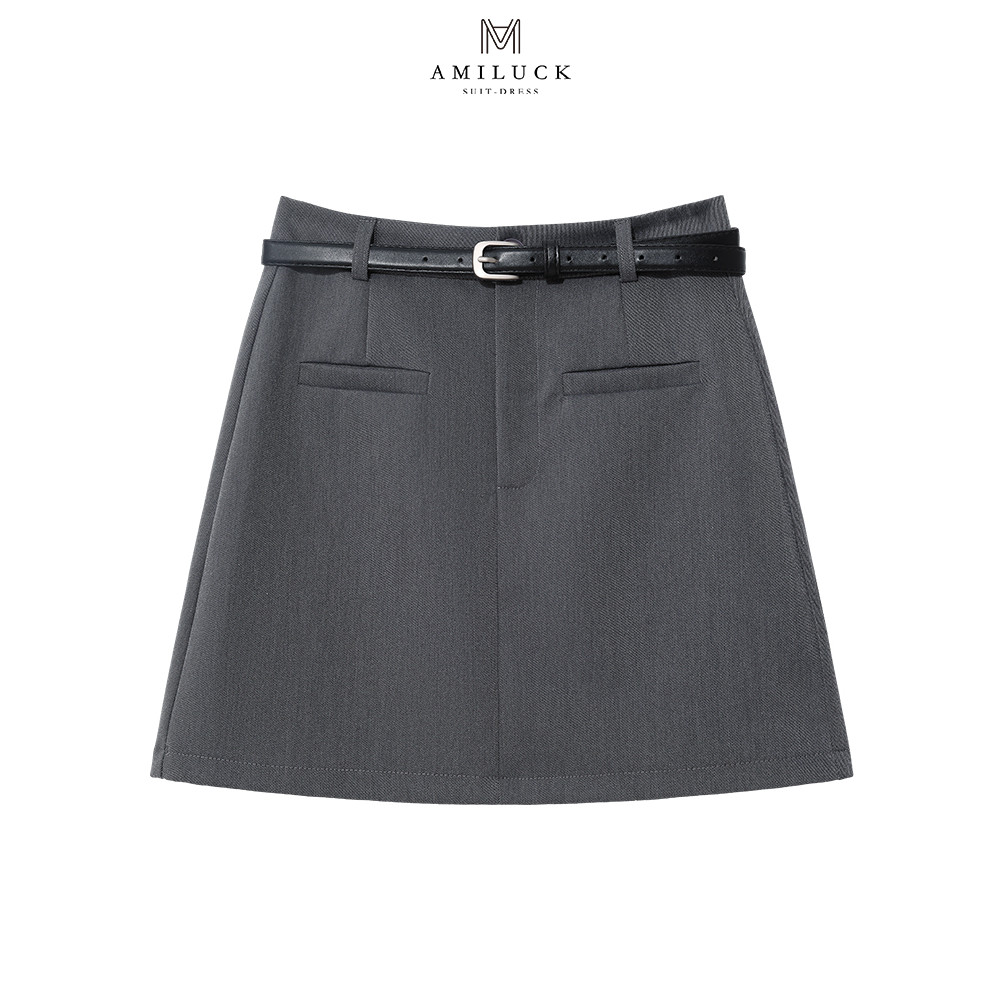 Cinza cintura alta mais magro olhar terno saia curta feminina 2026 verão novo estilo simples a linha Hip-embalado saia p