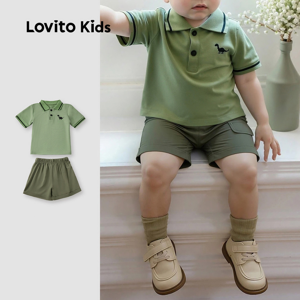 Lovito Kids Conjunto de Shorts Casuais com Botões e Bolso Falso Primavera/verão Shorts verdes L162LD216