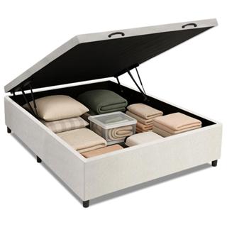 Cama Box Baú Base Casal para Colchão de 1,38m Linho Branco Prince em Oferta na Shopee