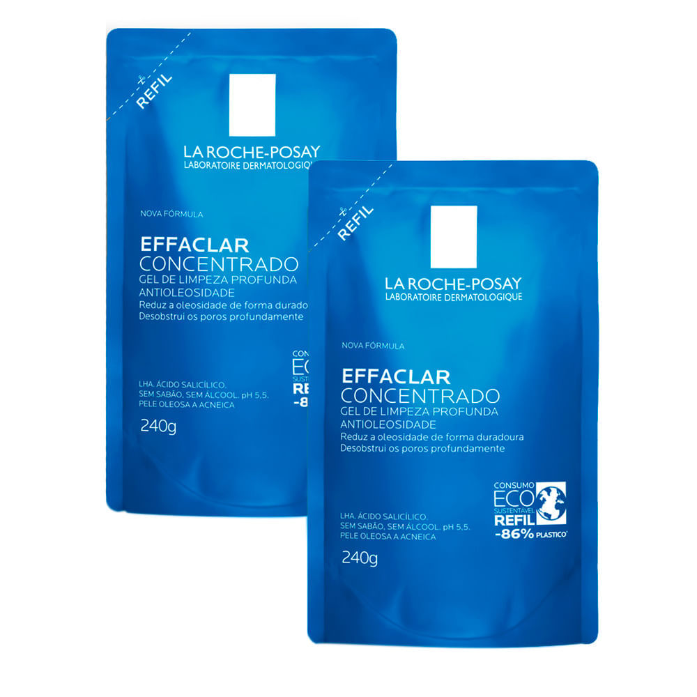 Kit 2 Gel de Limpeza Facial Effaclar Concentrado La Roche-Posay Refil 240g em Oferta na Shopee