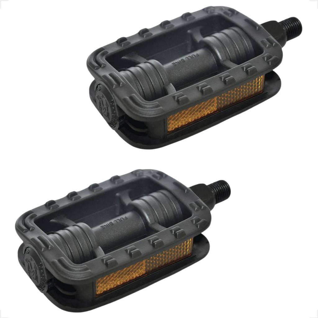 Pedal Bike Nylon Plataforma Rosca Grossa 9/16 Mtb Preto Com Refletor Ingles Full Mtb Ciclismo