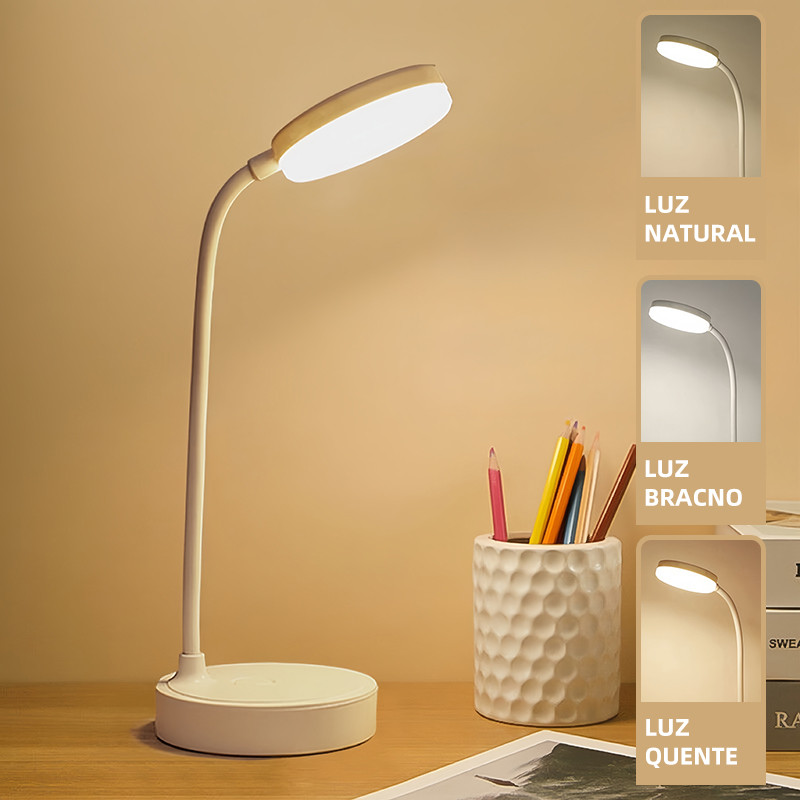 Luminária Abajur de Mesa LED Luz Recarregável Touch Haste Flexível Lâmpada De Estudo