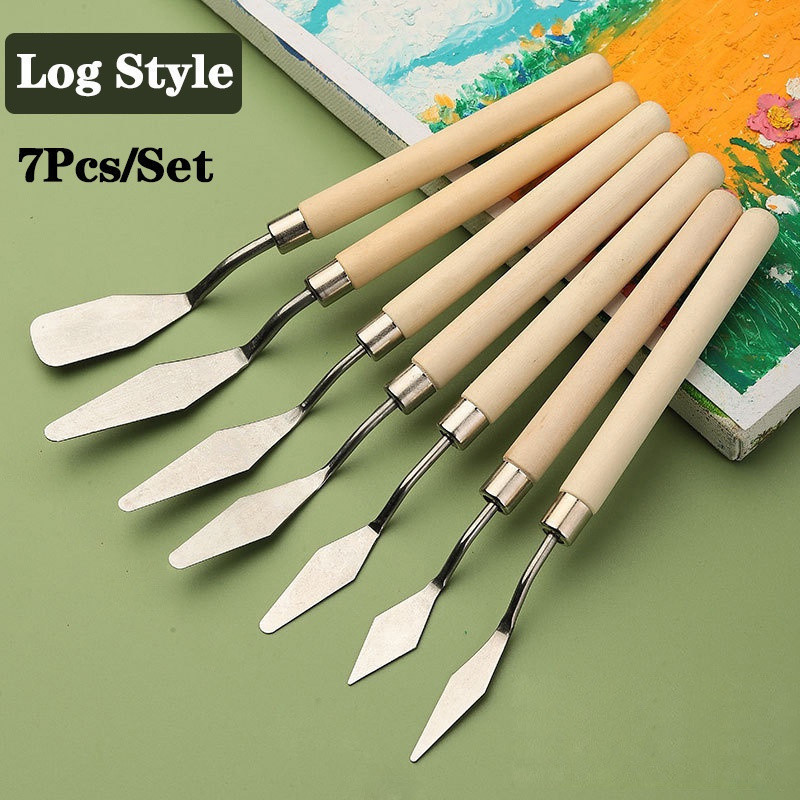 5Pcs/Set Paleta Faca De Aço Inoxidável Artista Artesanato A Óleo Pintura Suprimentos Raspador De Ponta Plana De Madeira 