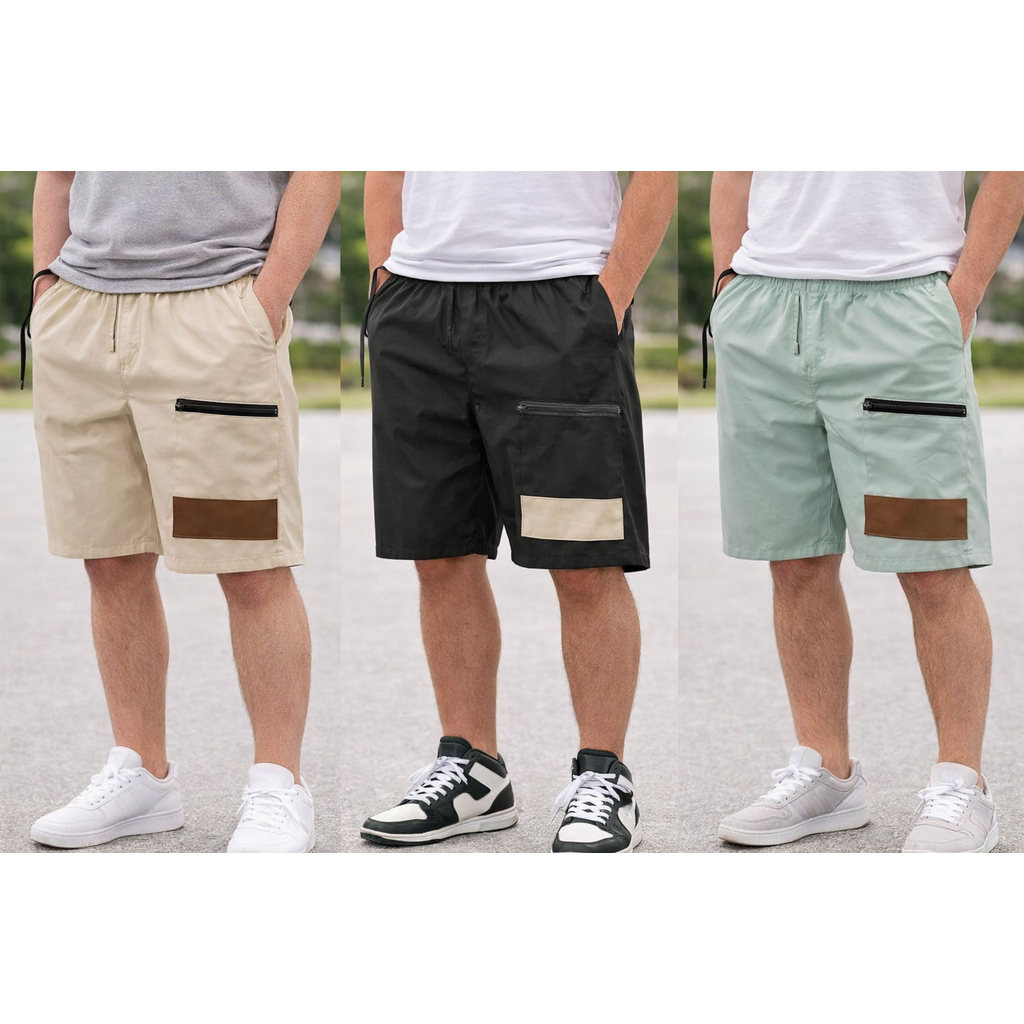 kit 3 bermudas variadas de elastano com o bolso cargo com ziper