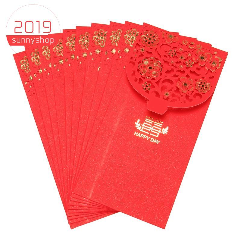 [Bestseller S] 10 Pcs Envelopes Vermelhos Chineses De Dinheiro Da Sorte Pacote Vermelho De Casamento Para De Ano Novo (7
