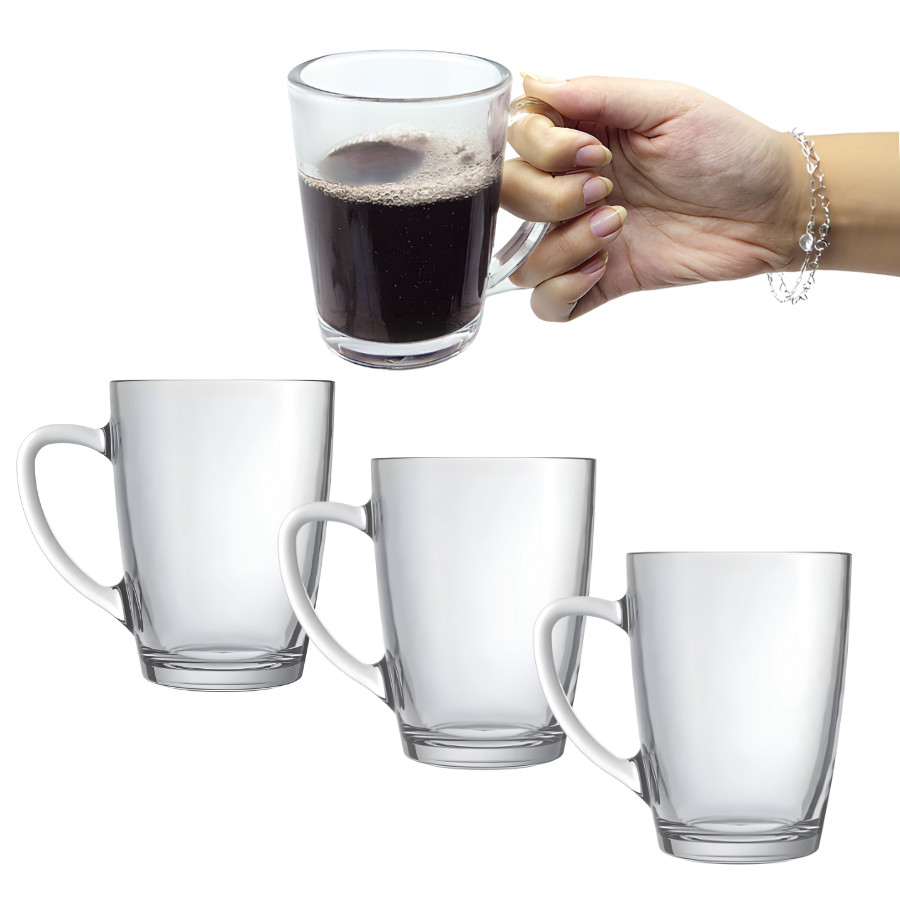 Jogo 3 Xícaras Caneca De Vidro Transparente Com Alça 250ml em Oferta na Shopee