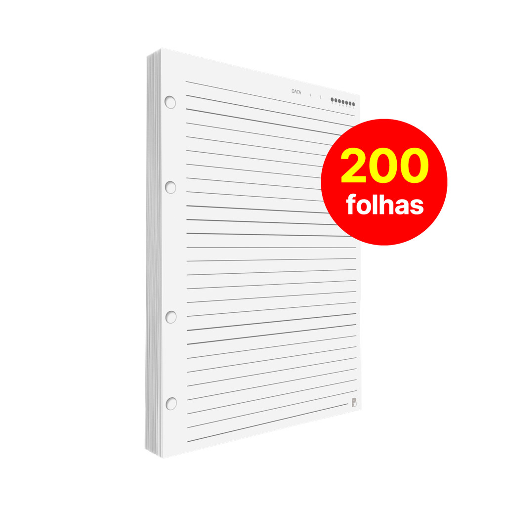 Refil Fichário Pautado 200 folhas Universitário, Colegial e A5 Refil Fichário Pautado 200 folhas Universitário, Colegial e A5