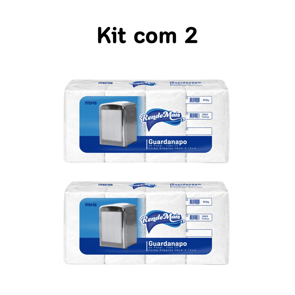 Kit com 2 Pacotes Guardanapo de Papel TV Folha Simples Rende Mais 2000 folhas cada