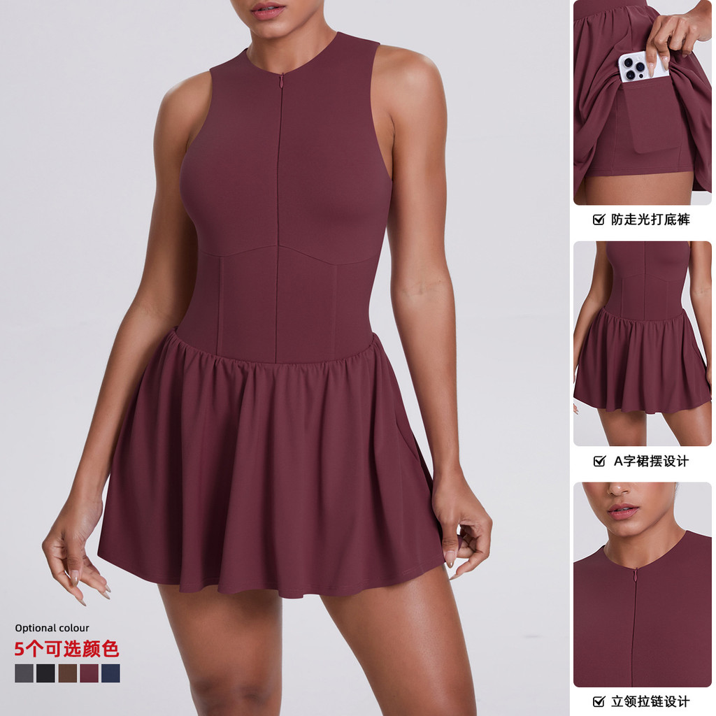 SHAMZU Novo Falso De Duas Peças Gola Alta Correndo Vestido Esportivo Feminino Antiderrapante Saia De Tênis Conjunto De y