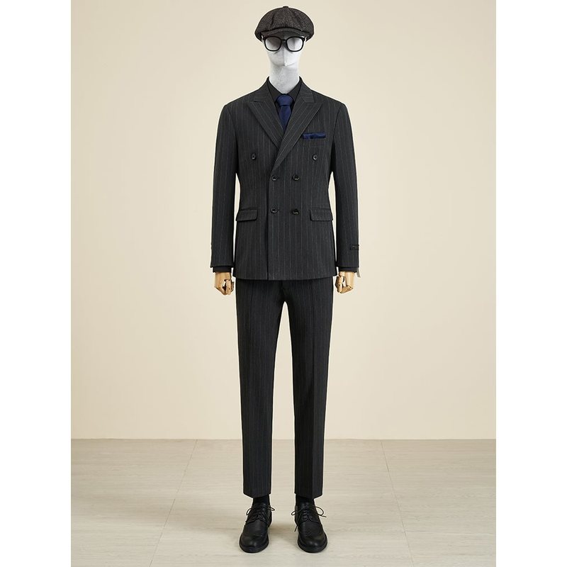 Sr. DT listrado duplo Breasted terno masculino luz luxo Formal terno Retro britânico terno noivo terno de casamento