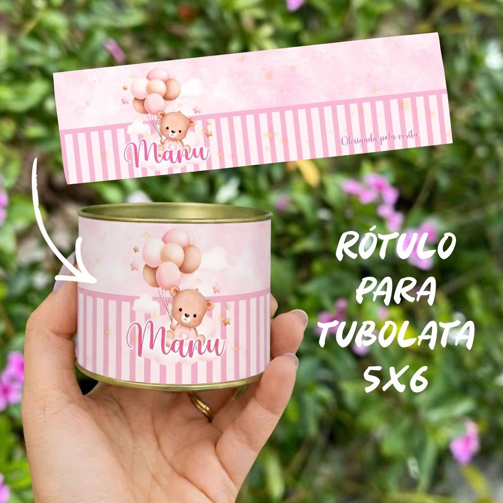 Rótulo Adesivo Personalizado Maternidade,chá de bebê, aniversário Ursinho Rosa tubolata 5X6 Lembrancinhas de Aniversário