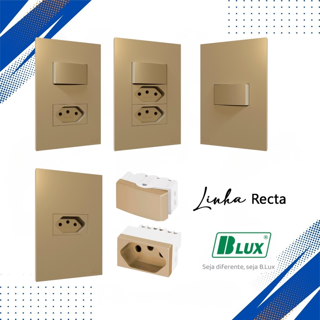 Tomada 10a 20a Interruptor simples paralelo Recta Satin Areia Fosco Placa Ou Módulo 4x4 ou 4x2 Blux
