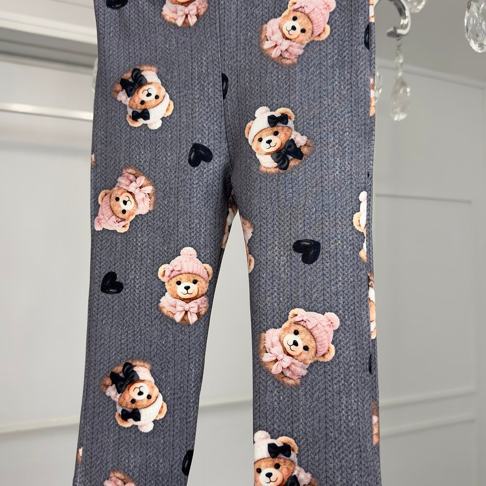 Calça Infantil Termica Cinza Chumbo Ursinhas Cachecol Desenho Tricot