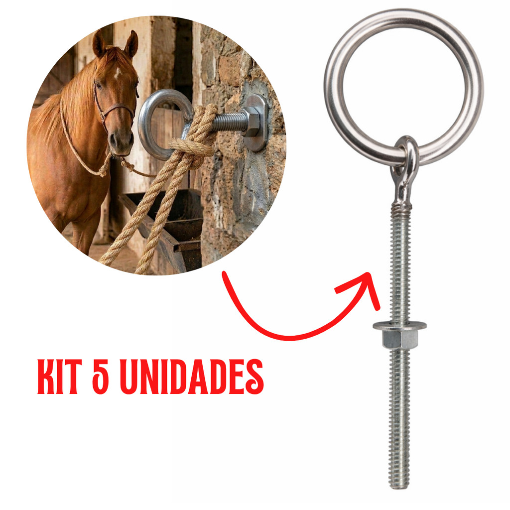 Kit 5 Ganchos Argola de Amarrar Cavalo Boi para Caminhão ou parede