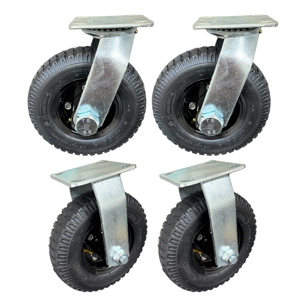Kit 04 Rodizio Fixo E Giratório Pneumático Cargo 2.50-4 8x2 Reforçado 600kg