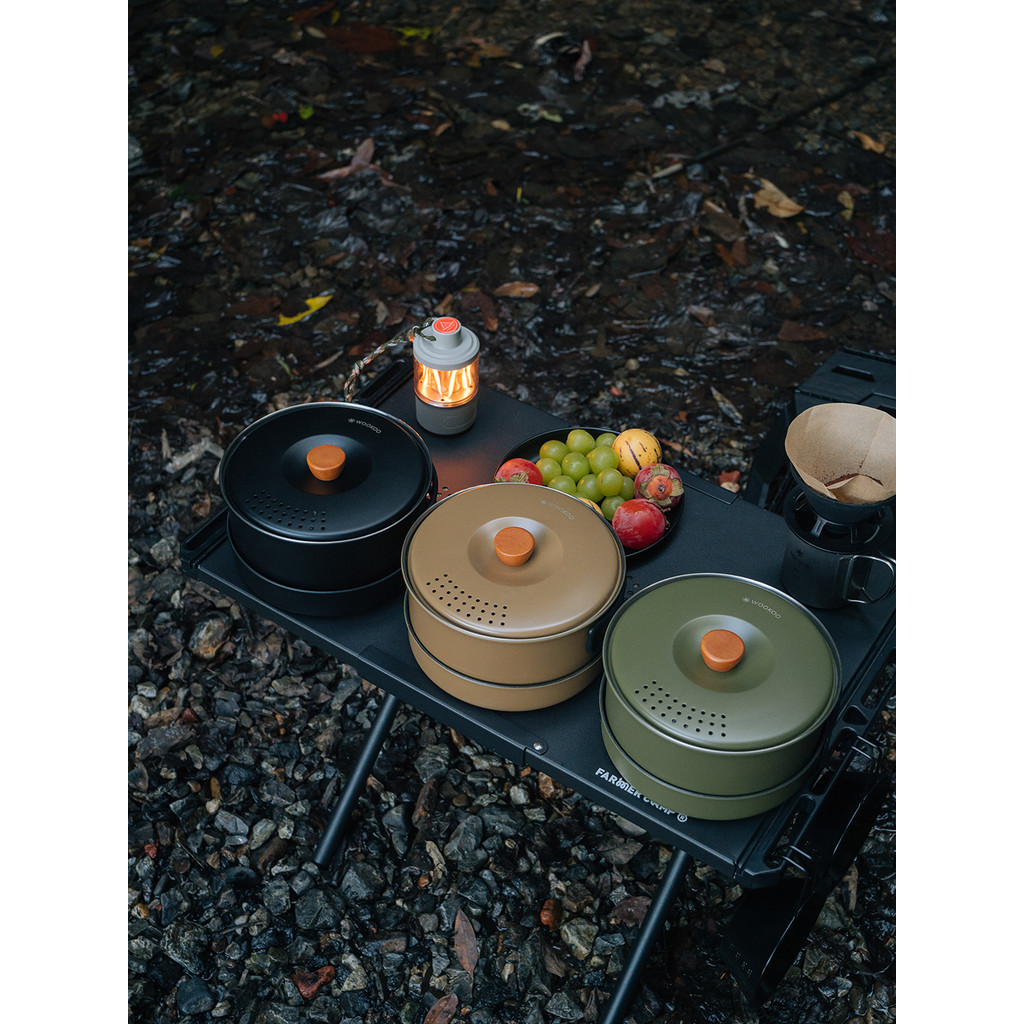 WOOKOO Foggy Conjunto de três peças para acampamento ao ar livre Pote 304 Conjunto de panelas de aço inoxidável 2-3 pess