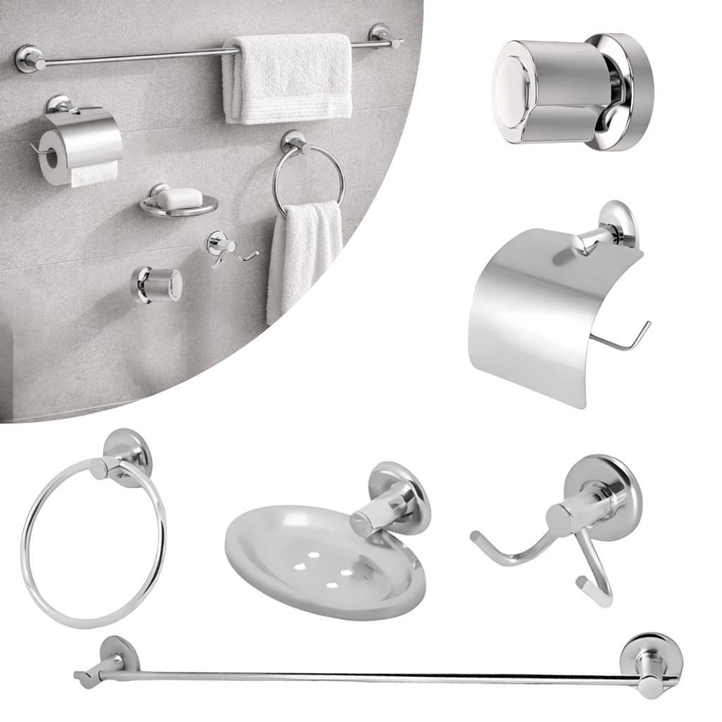 Acabamento Deca C40 Meia Lua Cromado + Kit Acessórios Banheiro Completo Porta Toalha Papeleira