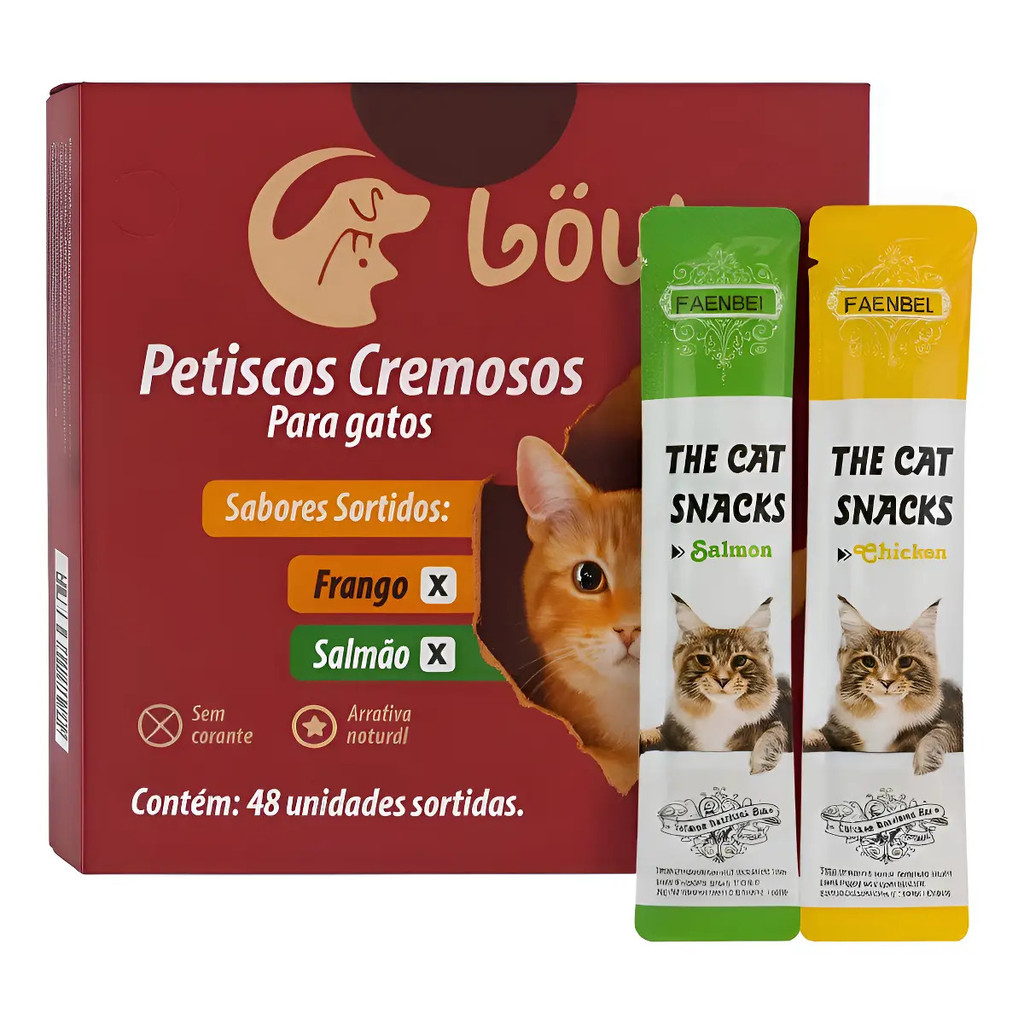 Caixa de Petiscos Cremosos Para Gatos 15g Cada - 12, 24 ou 48 bisnagas