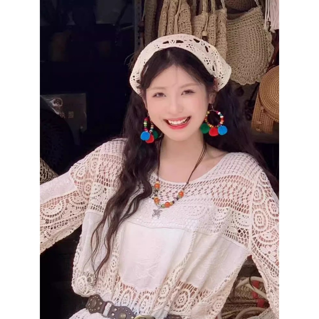 Estilo étnico Pompom brincos feminino estilo longo único colorido bola de pele brincos Retro boêmio férias borla brincos