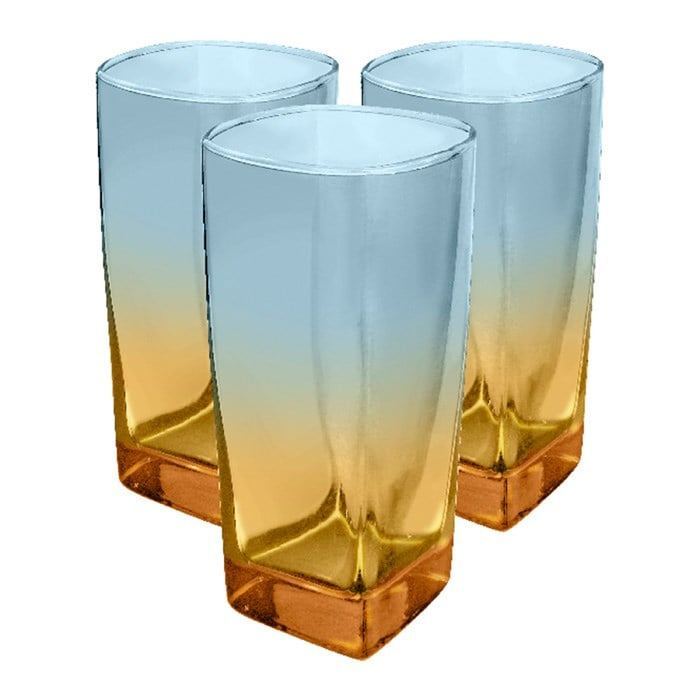 Kit 3 Copos de Vidro 320ml Degradê Âmbar Texas Elegante Mesa Posta