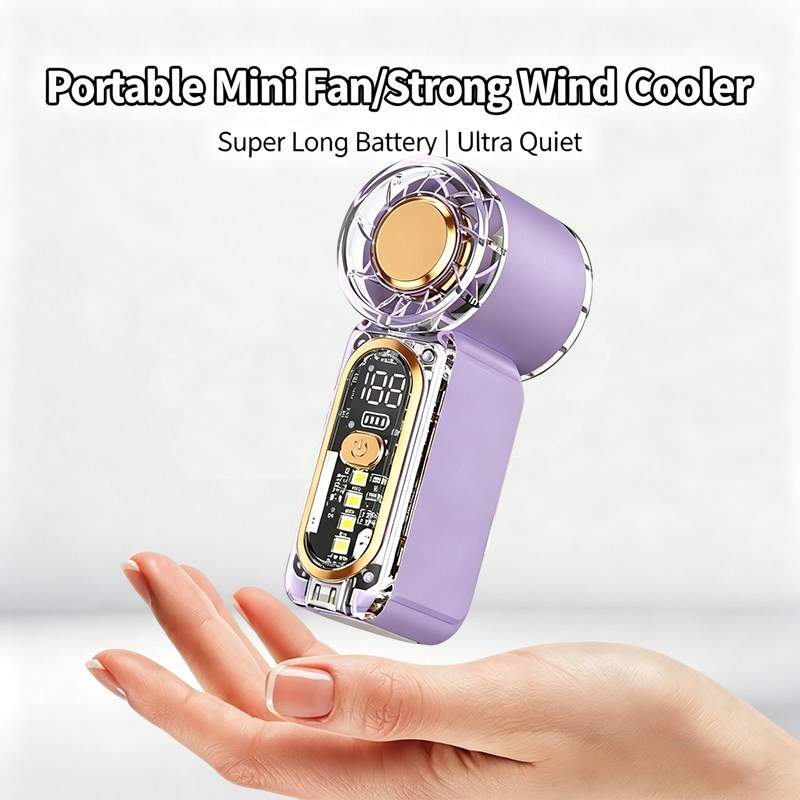 Menor Ventilador Portátil Mini de Mão, Ventilador de Bolso Recarregável Tipo-C, Ventilador de Resfriamento de Alta Veloc