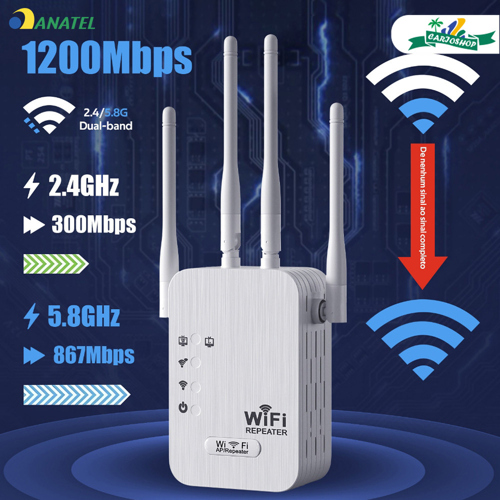 Amplificador de Sinal Wi-Fi 4 Antenas 1200Mbps Repetidor Roteador Bivolt Ideal para Casa Escritório G8