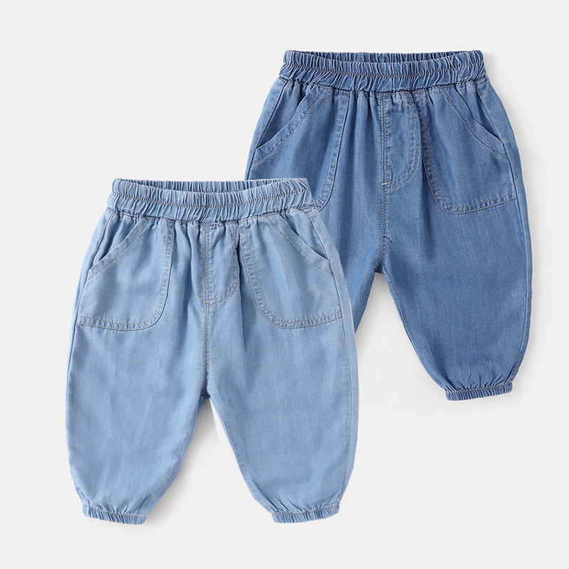 Bebê Tencel Jeans bebê verão Mosquito calças meninos verão estilo fino calças compridas crianças roupas de verão feminin