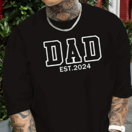 Camiseta Oversized Unissex Casual Confortável 100% Algodão Modelo: "Dad est. 2024" para Academia