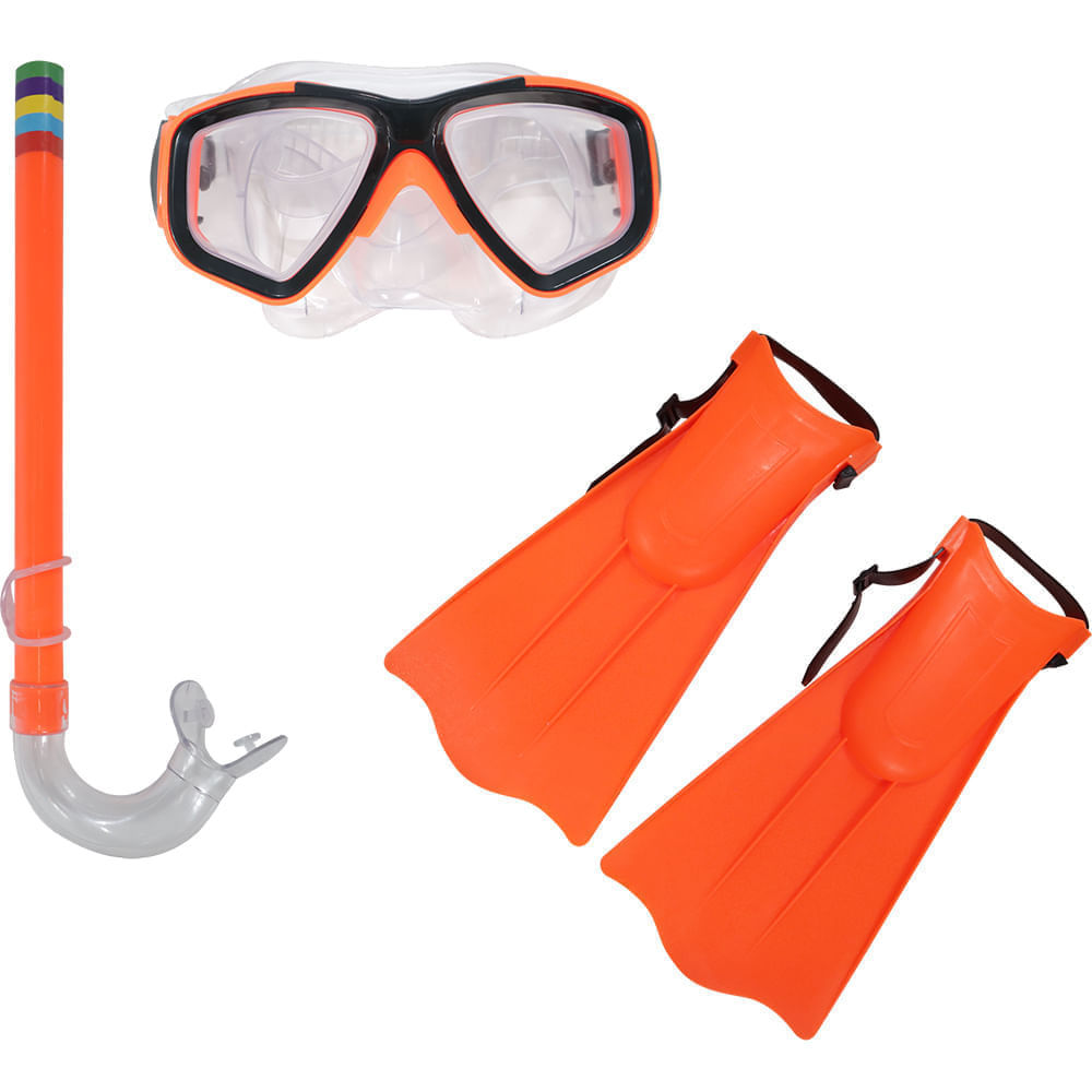 Kit Snorkel Galápagos com Máscara e Nadadeiras Cores Sortidas Bel