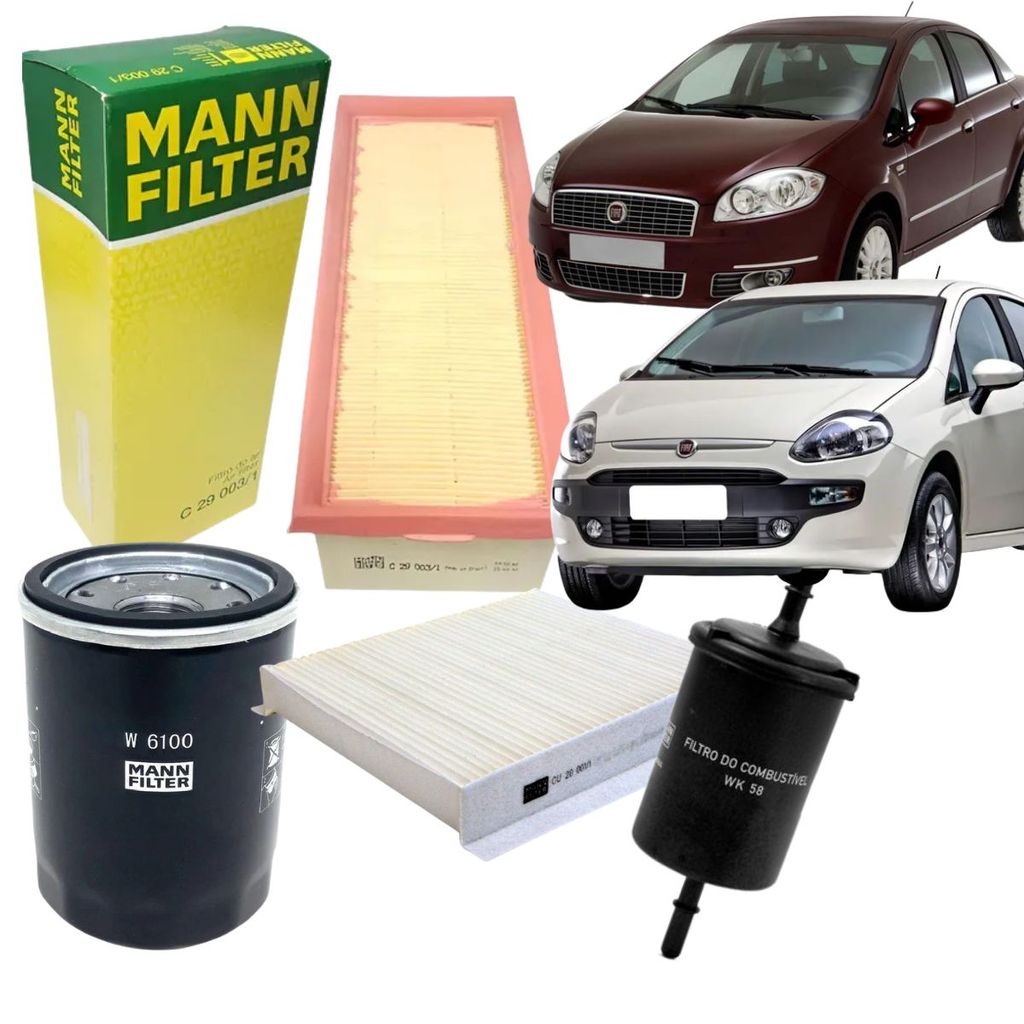 Kit Revisão 4 Filtros Fiat Linea / Punto - 1.4 - 2010/… (Mann Filter)