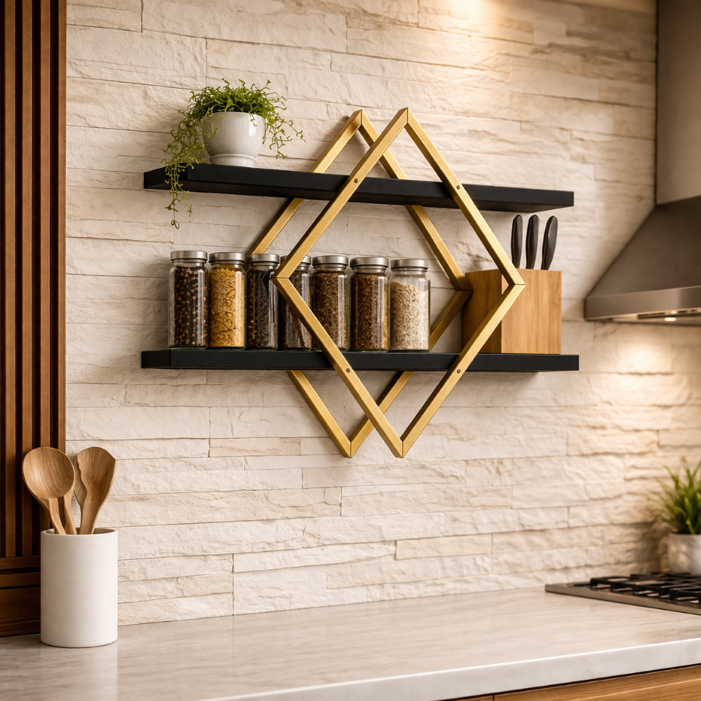 Nicho Industrial de Parede Rubi Moderno Com 2 Prateleiras Nicho Desing Decorativo