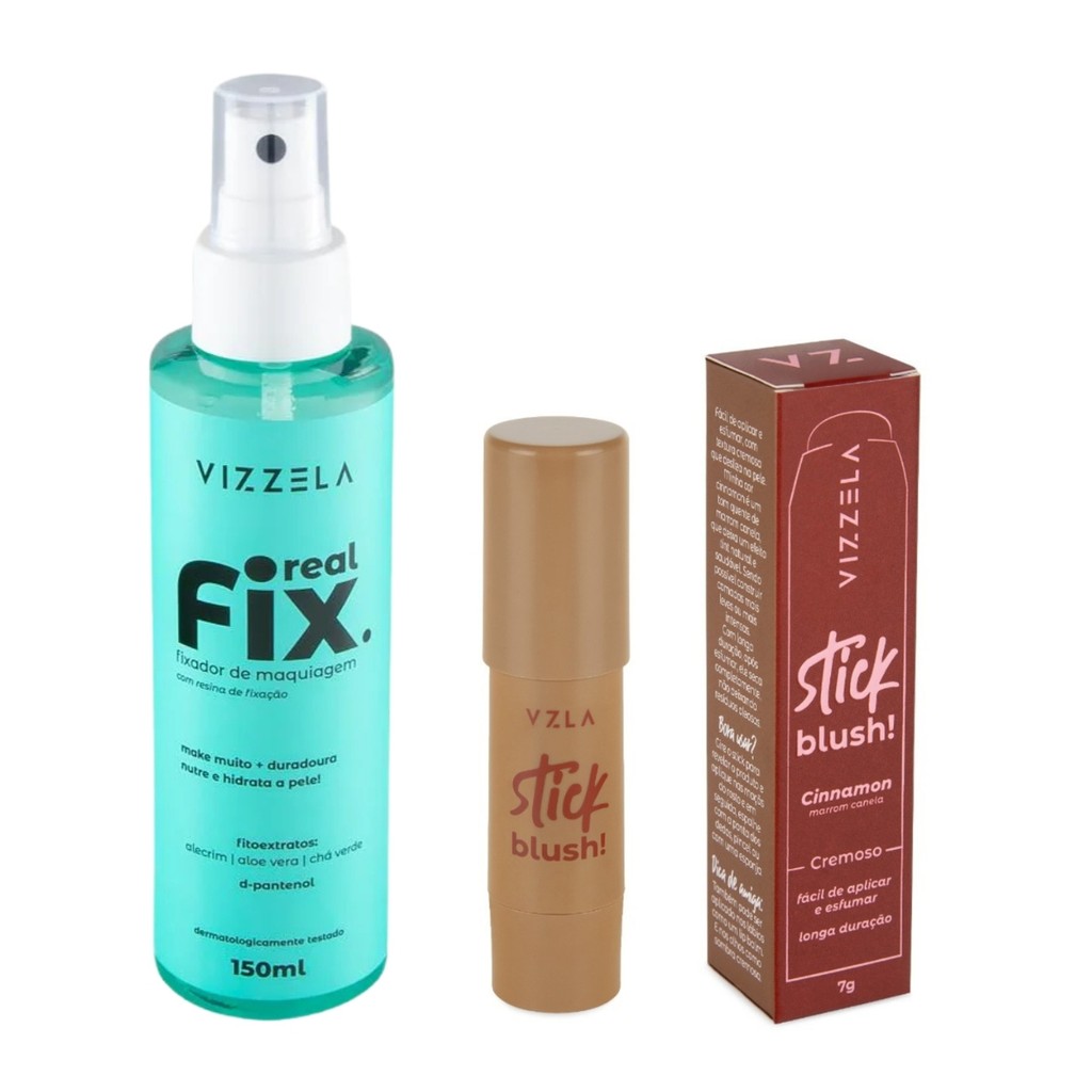 Kit Blush Stick Cinnamon + Real Fix 150ml Original Vegano Vizzela