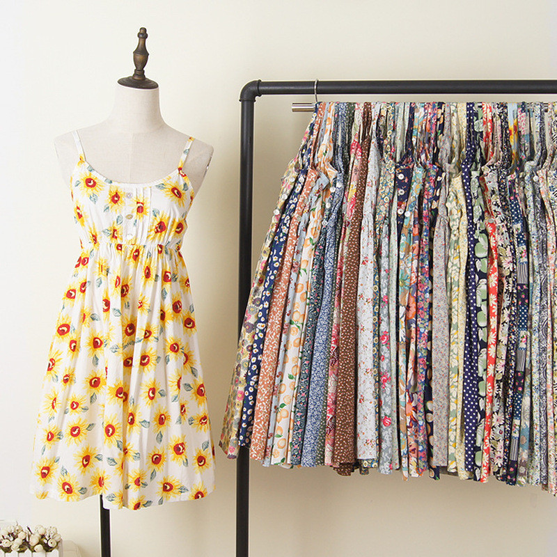 Vestido feminino japonês de verão novo estilo, vestido solto de algodão, vestido Floral, vestido de praia com fundo