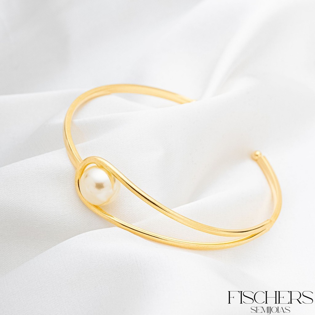 Bracelete Liso de Pérola Banhado a Ouro 18k - Fischer Semijoias