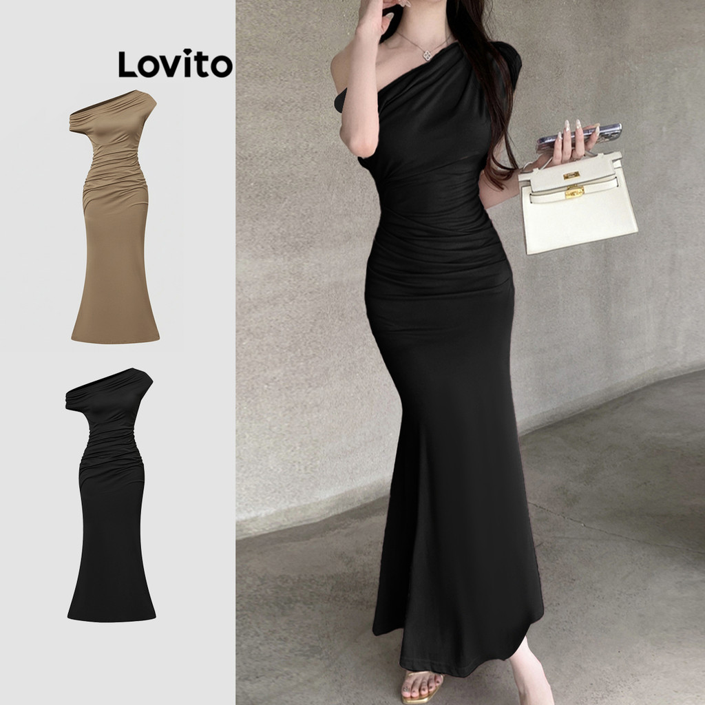 Lovito Elegante Vestido assimétrico simples para mulheres L112ED479