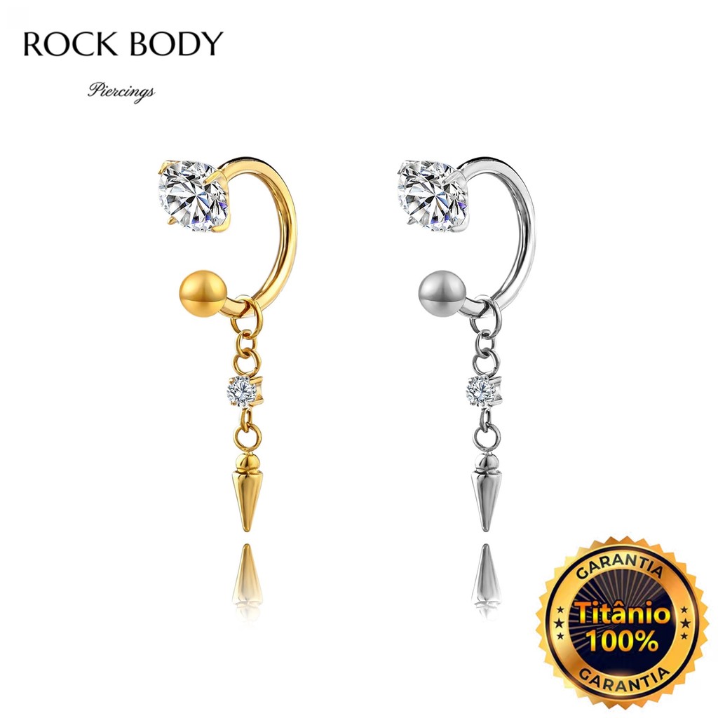 Piercing Orelha Argola Titânio Zircônias Com Pingente em Oferta na Shopee