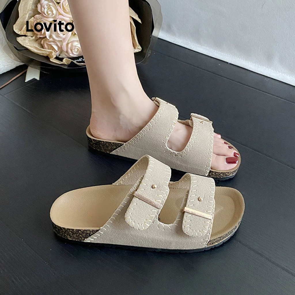 Lovito  Sandálias Planas Casuais para Mulheres LFA106055 em Oferta na Shopee