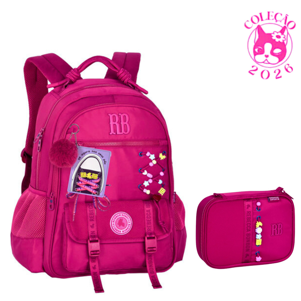 Kit Mochila de Costas Com Estojo Rebecca Bonbon Beaded Fun - Clio Style Cor:Rosa
