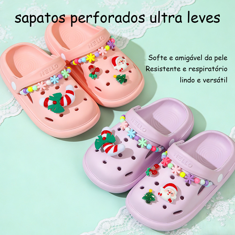 Sandália Infantil Babuche feminina leve macio EVA confortável enfeites decorativos várias cores para rotinas escolares