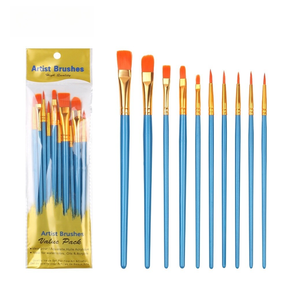 Kit com 10 Pincéis artísticos para pintura cerdas macias - Aquarela, Guache, Óleo, Acrílica em Oferta na Shopee