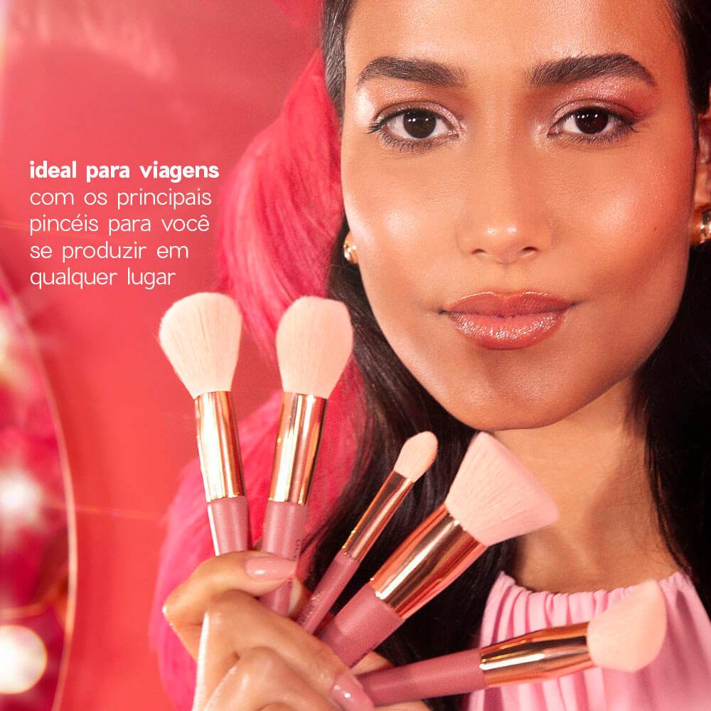 Detalhes do Mini Kit com 5 Pincéis Coral Mini Brush Kit
