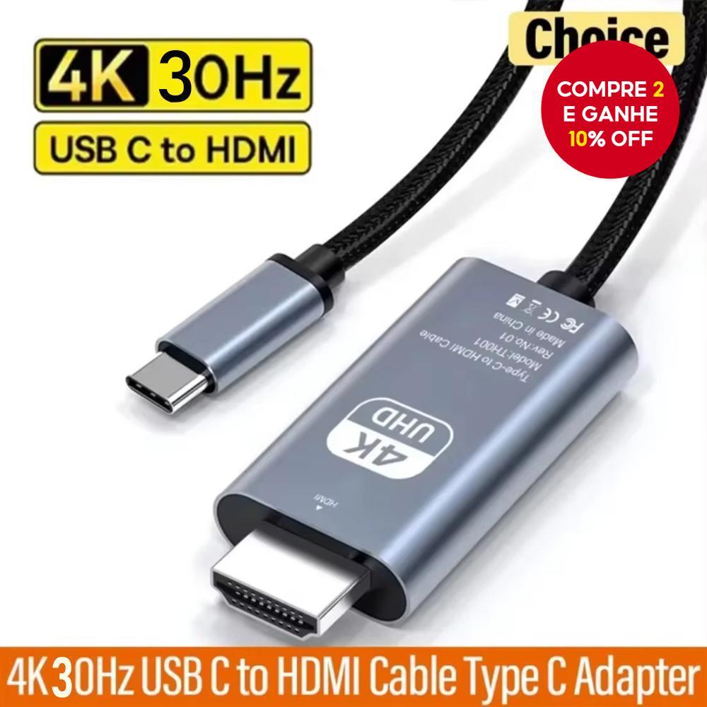 Adaptador Tipo C para HDMI 4K 30Hz, Hub USB 3.1, Cabo Conversor HDTV para PC e Laptop em Oferta na Shopee