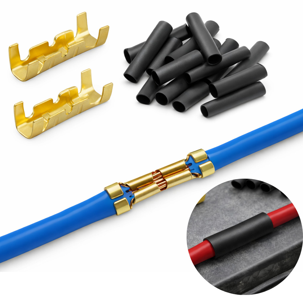 100 Terminal Luva Emenda Tipo U Fio De 0,3-1,5mm + 100 Termo Retrátil Uso Automotivo e Residencial