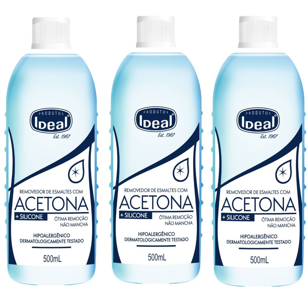 Kit C/3 Removedor De Esmaltes Com Acetona + Silicone Ideal 500ml em Oferta na Shopee